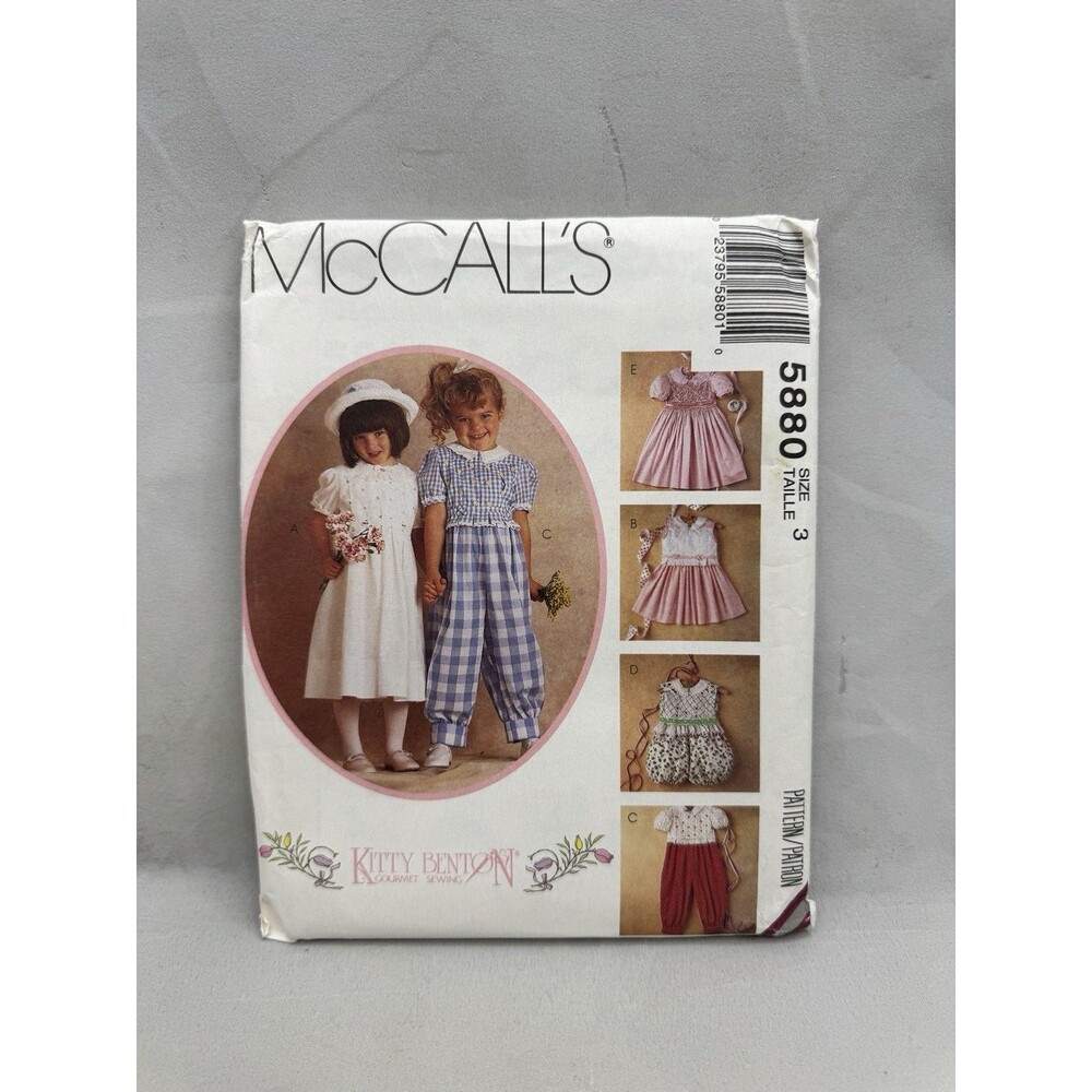 McCall's 5880 Sewing Pattern Size 3 Girls Kitty Benton Smocked Jumpsuit Dress